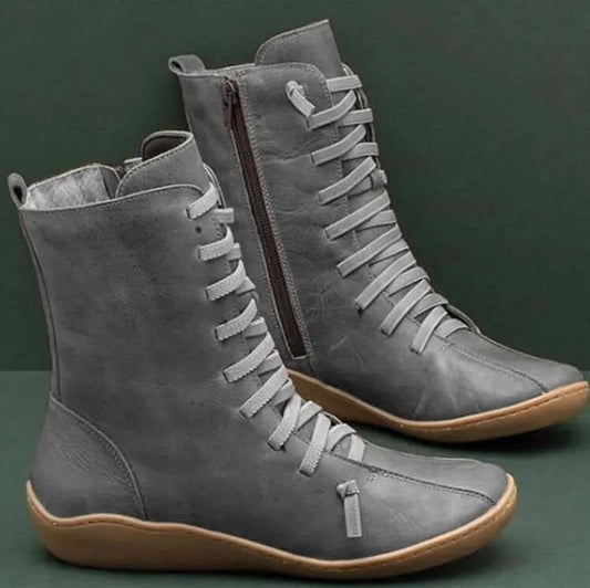 Minimalist Lace-Up Round Toe Ankle Boots
