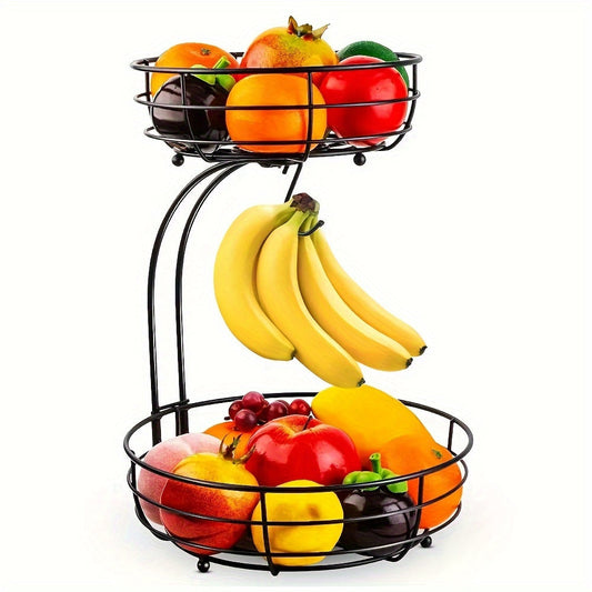 2 Tier Oval Metal Fruit Basket with Banana Hanger