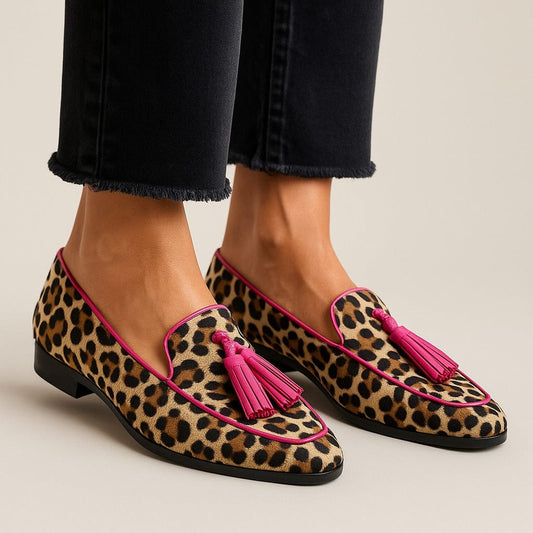 Leopard Print Fringe Tassel Slip-On Loafers