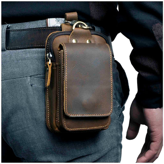 Adjustable Cowhide Leather Hands-Free Waist Bag