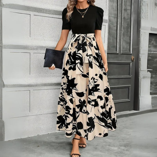 Botanical Print Tie Front Maxi Dress