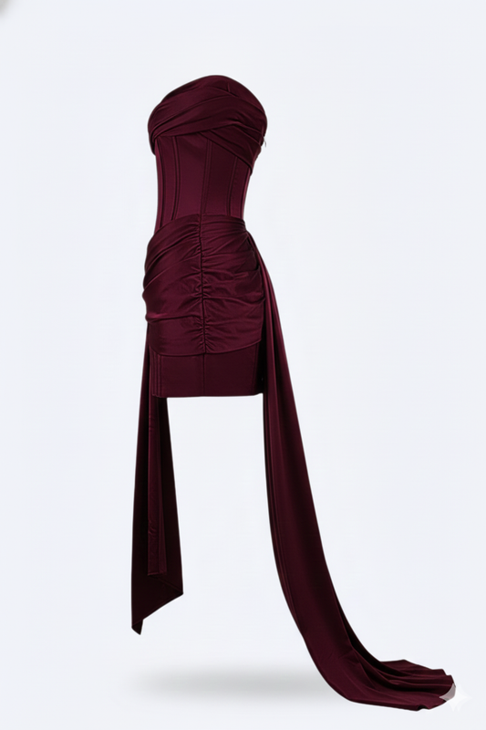 Women's Asymmetric Draped Corset Mini Evening Dress