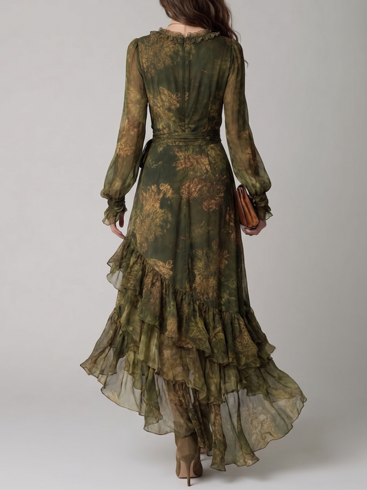 Women's Floral Print Wrap Maxi Dress With Ruffle Tiers
