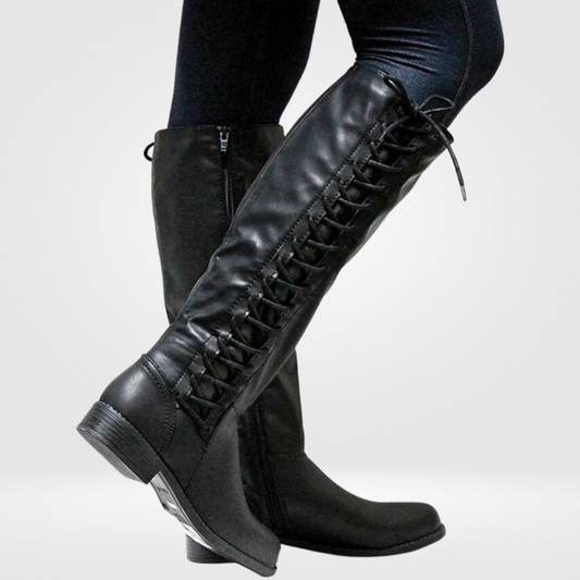Knee-High Leather-Look Boots With Block Heel