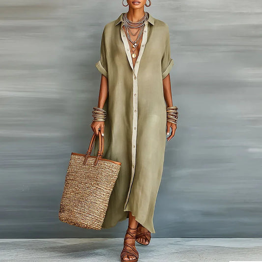 Collared Button Front Maxi Shirt Dress