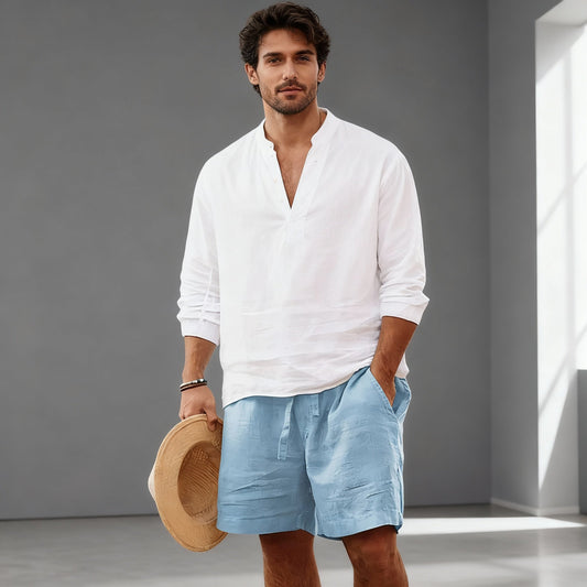 Drawstring Waist Cotton Linen Shorts
