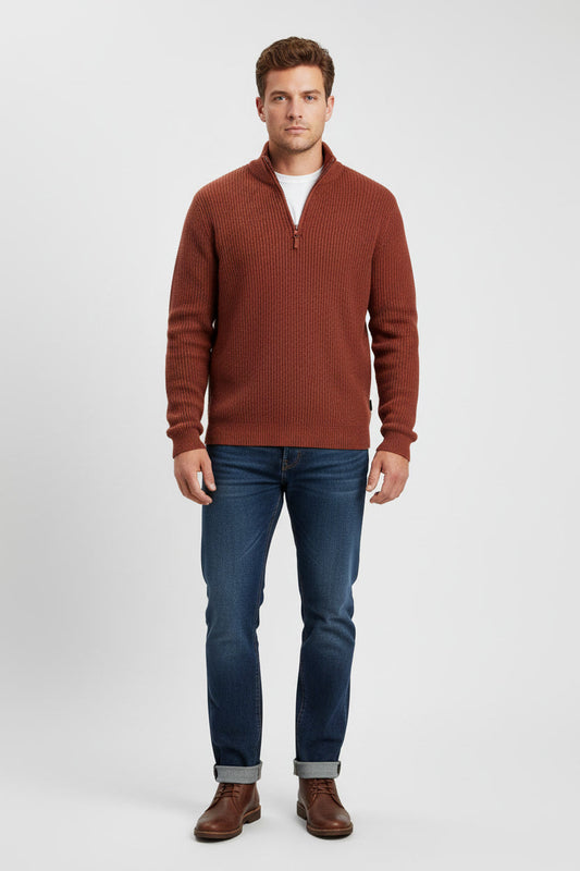 Men's Quarter Zip Knit Pullover Cotton Blend