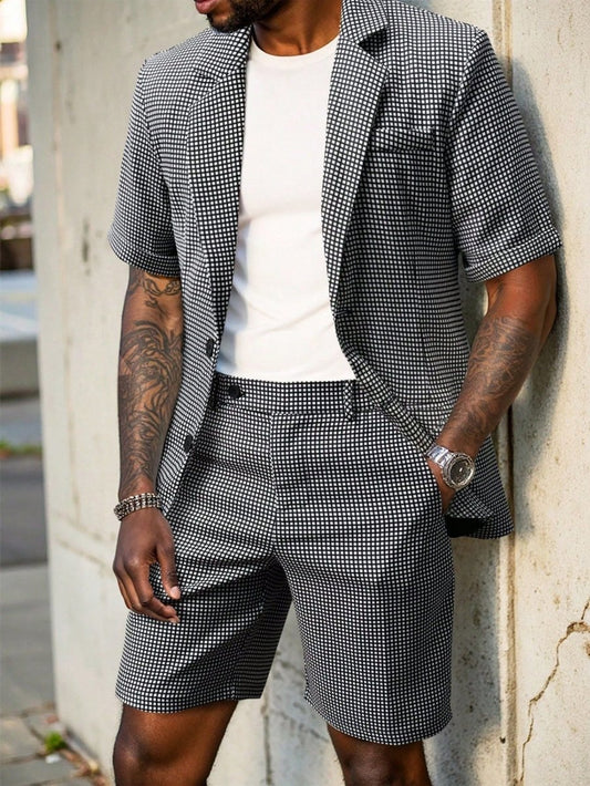 Patterned Short Sleeve Blazer Shorts Set