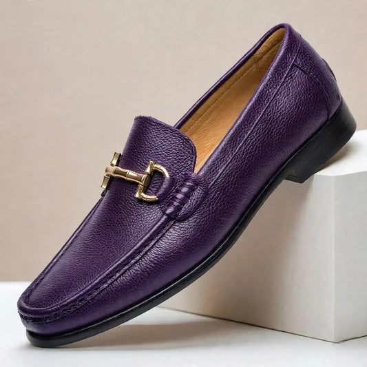 Men's Moc Toe Textured Loafers With Metal Hardware