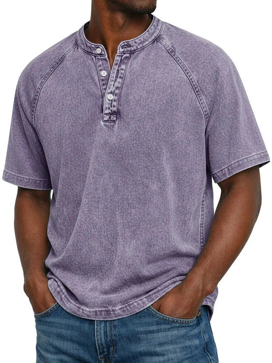 Men's Washed Raglan Sleeve Henley T-Shirt