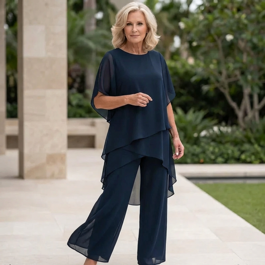 Draped Asymmetric Top And Palazzo Trouser Set