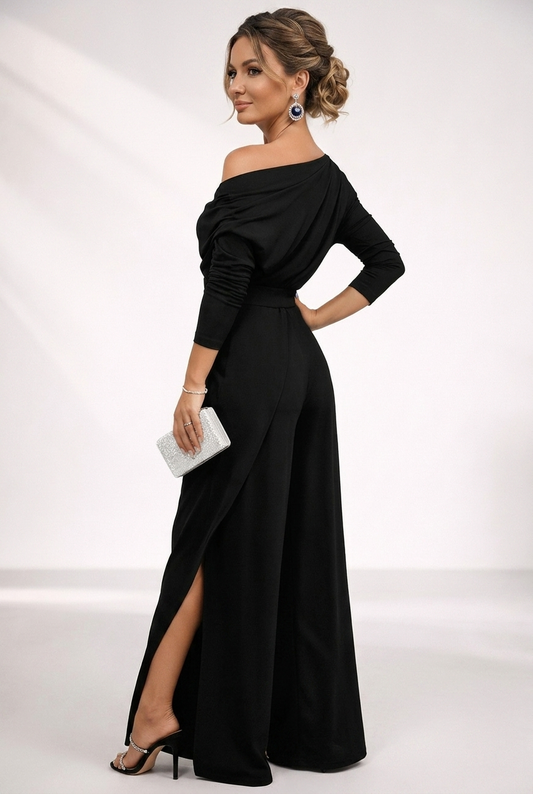 Asymmetric One Shoulder Jumpsuit With Layered Overlay