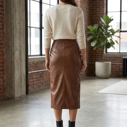 Pleated Midi Skirt with Front Split Detail