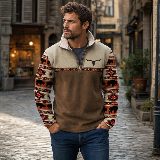 Modern Zip-Up Knit Sweater for Men - street style shot
