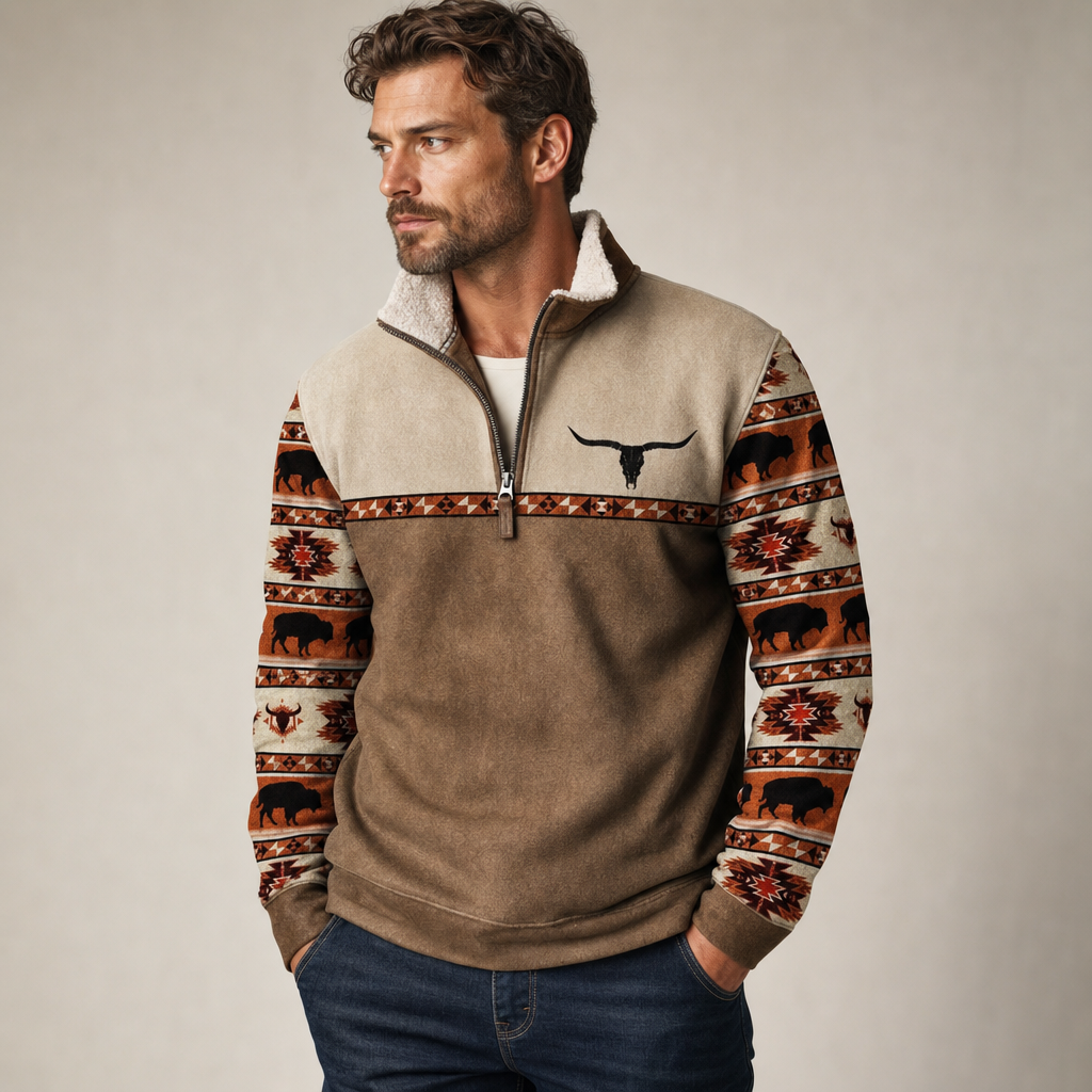 Modern Zip-Up Knit Sweater for Men - studio shot
