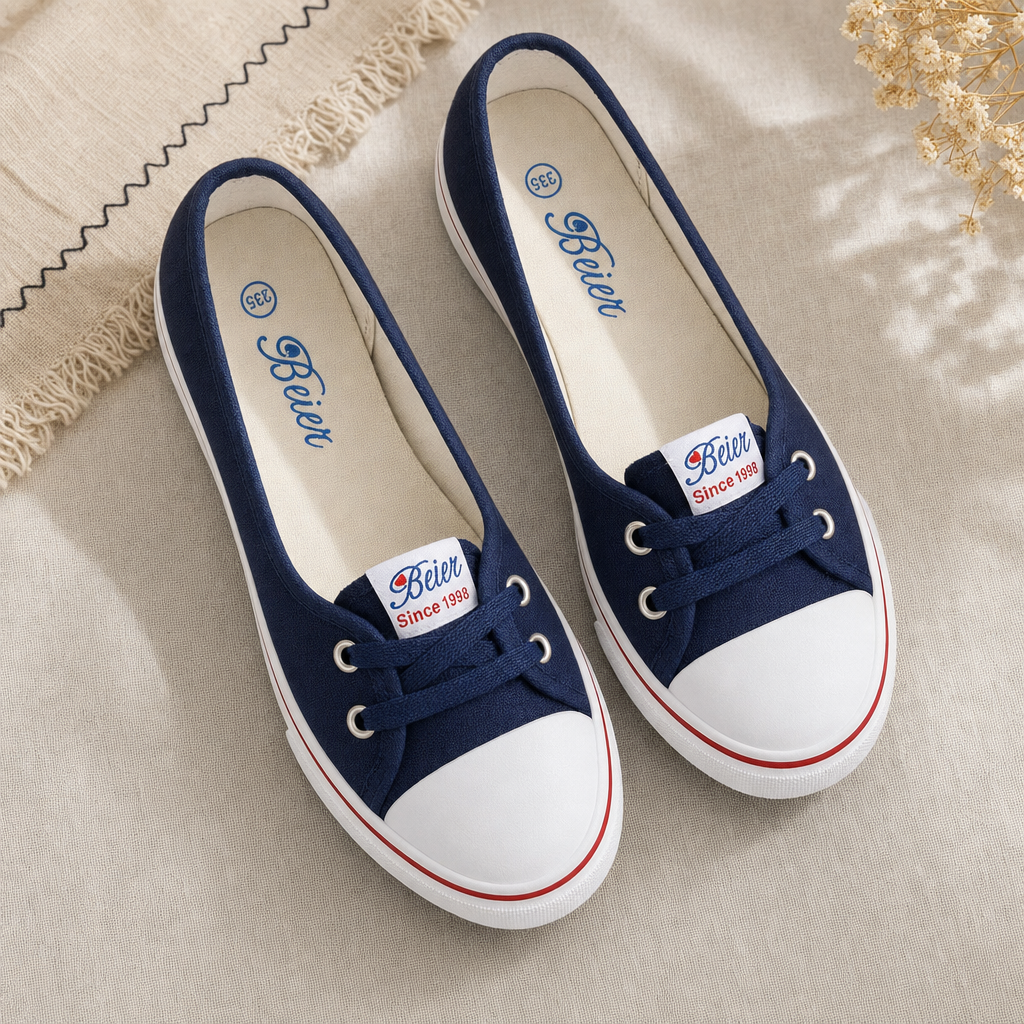 Breathable Canvas Flat Slip-On Shoes - flatlay
