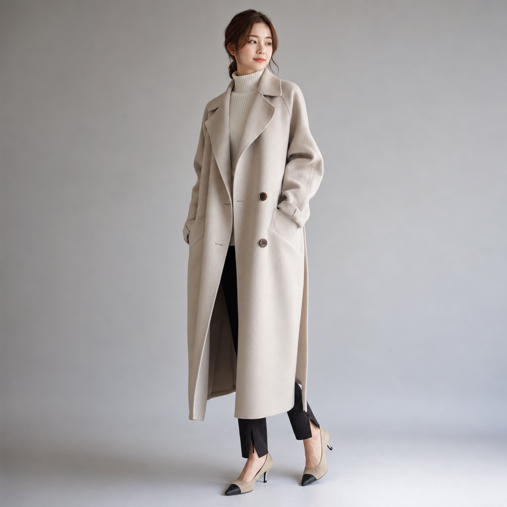 Women's Long Wool Blend Overcoat - studio shot