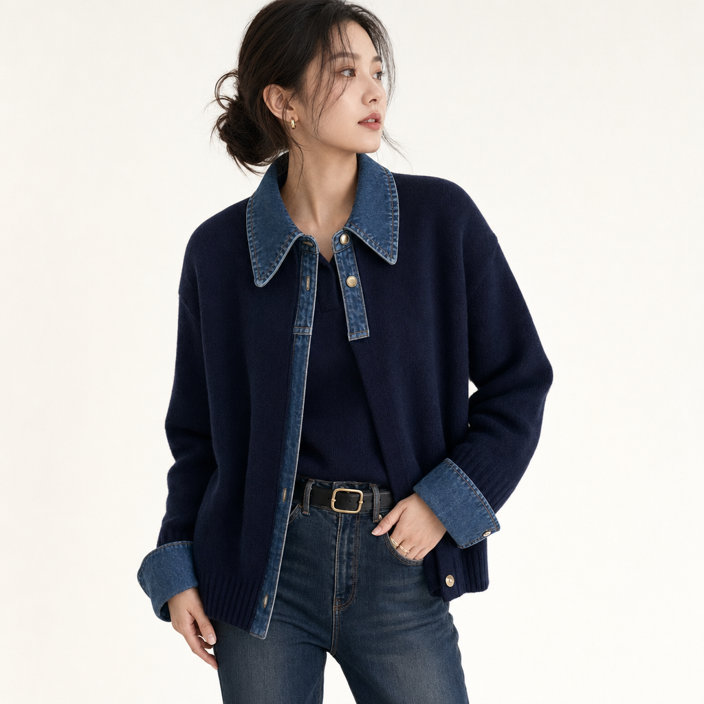 Panel Lapel Open-Front Knit Cardigan - studio shot