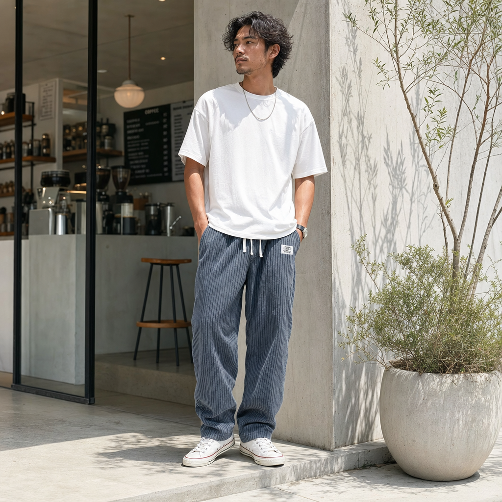 Relaxed Fit Textured Drawstring Trousers - lifestyle shot