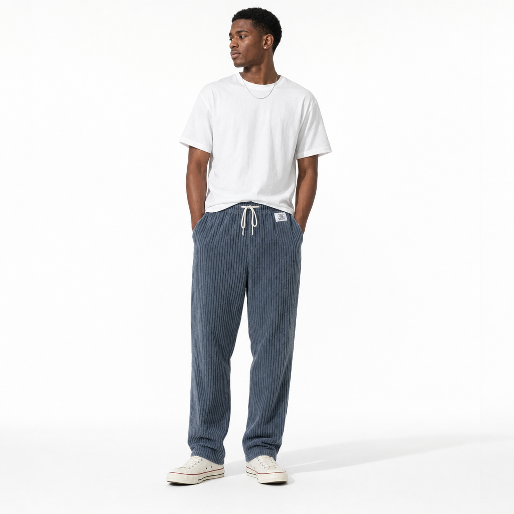 Relaxed Fit Textured Drawstring Trousers - studio shot