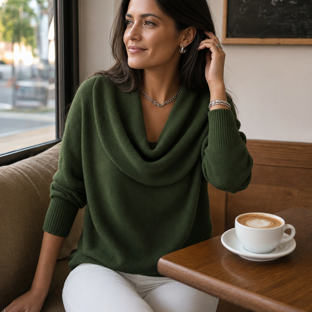 Women's Draped Cowl Neck Relaxed Knit Jumper - lifestyle shot