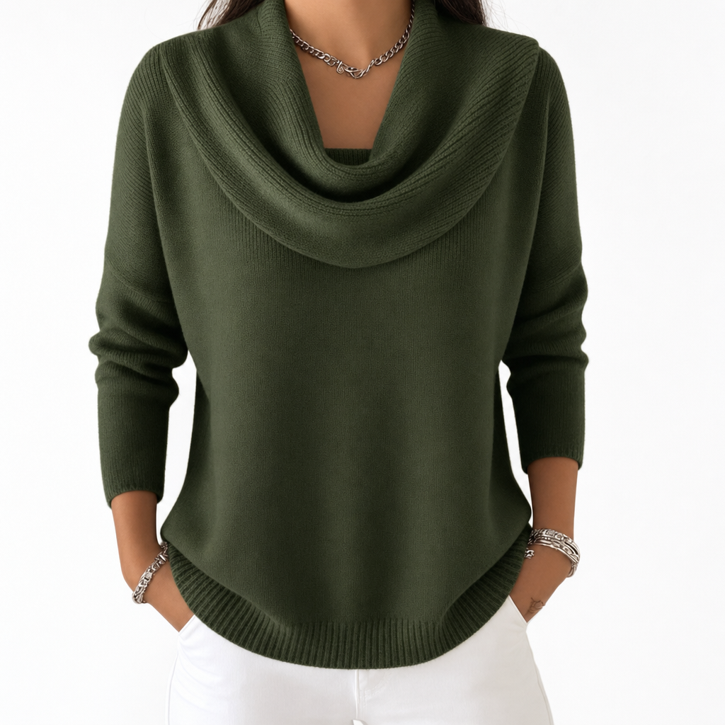 Women's Draped Cowl Neck Relaxed Knit Jumper - studio shot