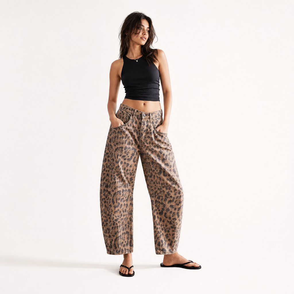 Women's Loose Fit Barrel Leg Jeans - studio shot