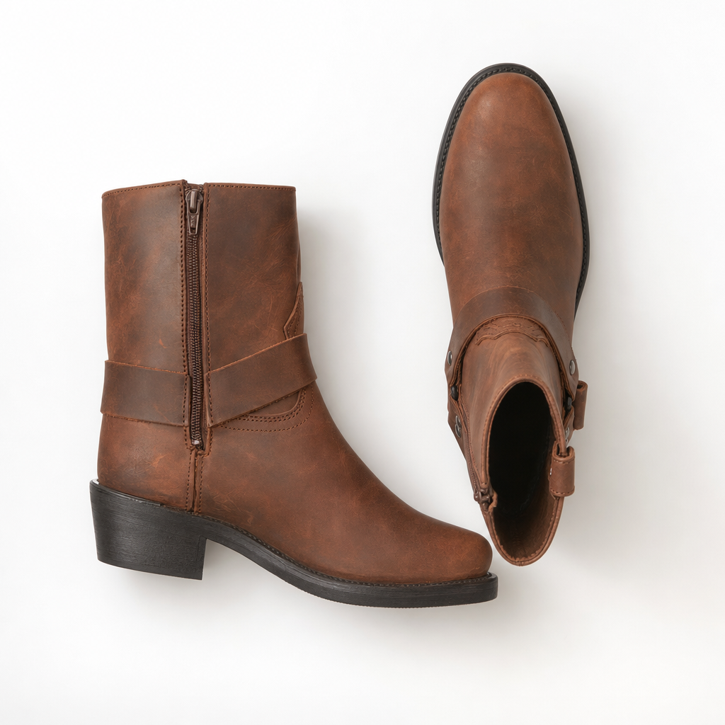 Western Style Leather Boots - flatlay