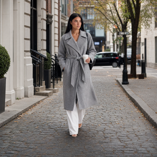 Women's Notched Lapel Long Wrap Coat