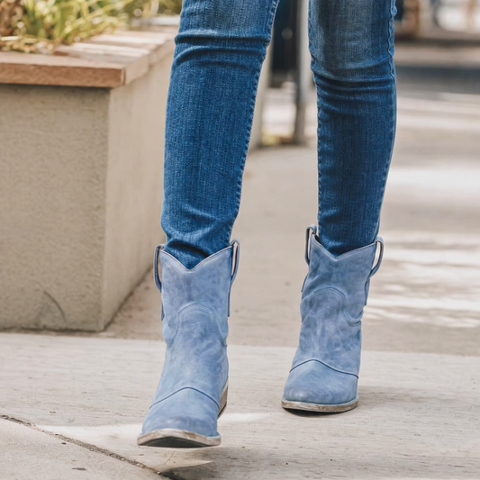 Western Pointed Toe Slip-On Ankle Boots
