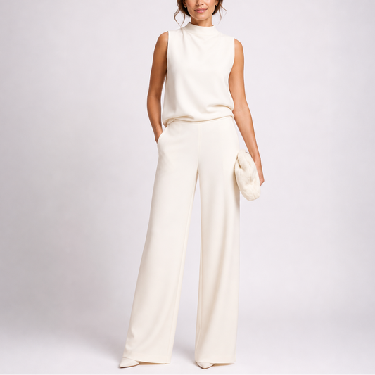 High Neck Wide Leg Sleeveless Jumpsuit