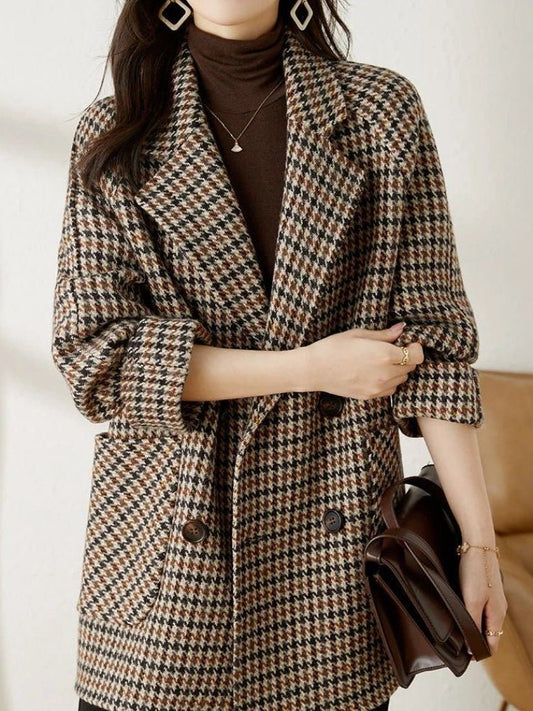 Women's Oversized Houndstooth Double Breasted Coat