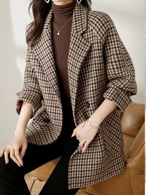 Women's Oversized Houndstooth Double Breasted Coat