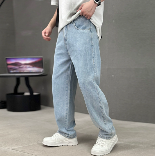 Men's Loose Fit Straight Leg Jeans Full Length Relaxed Cut