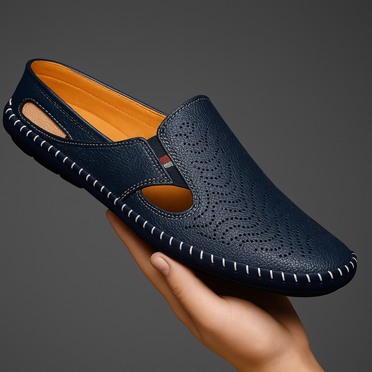 Men's Perforated Leather Look Comfort Sandals