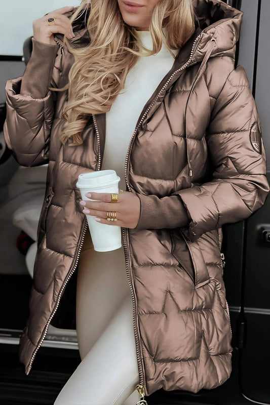 Emma Hooded Quilted Puffer Coat with Pockets