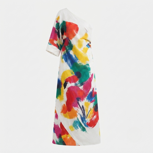 Abstract Print One Shoulder Maxi Dress