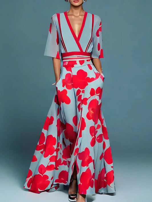 Bold Floral Print Flowing Maxi Dress