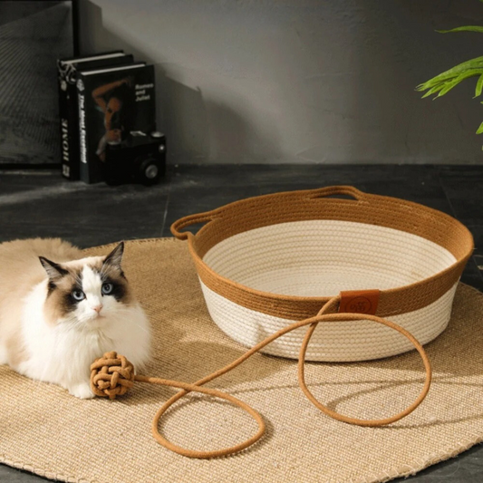 Handwoven Cotton Rope Cat Bed With High Sides