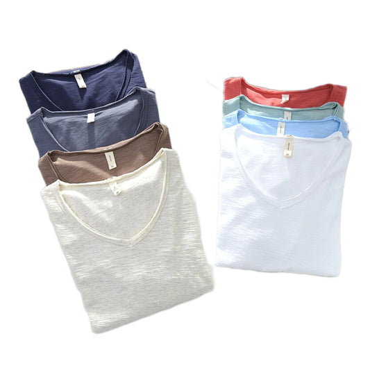 Men's V-Neck Short Sleeve Linen Blend Shirt