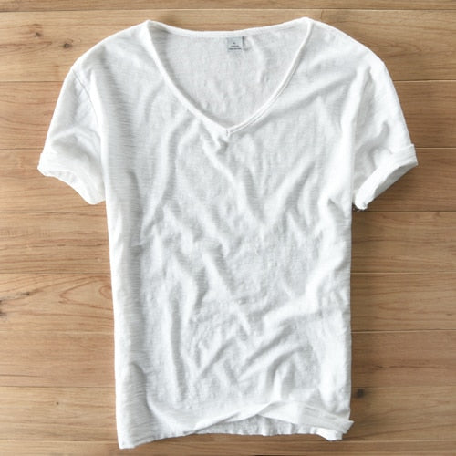 Men's V-Neck Short Sleeve Linen Blend Shirt