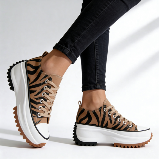 Women's Chunky Platform Canvas Lace Up Sneakers