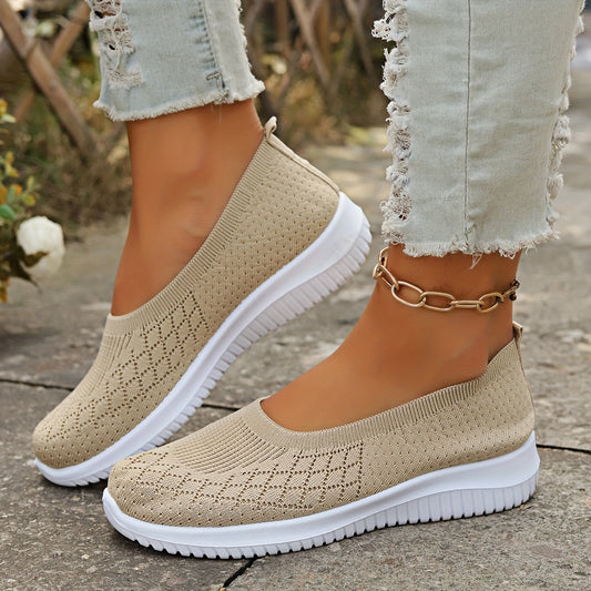 Knit Slip-On Flats With Closed Toe Design
