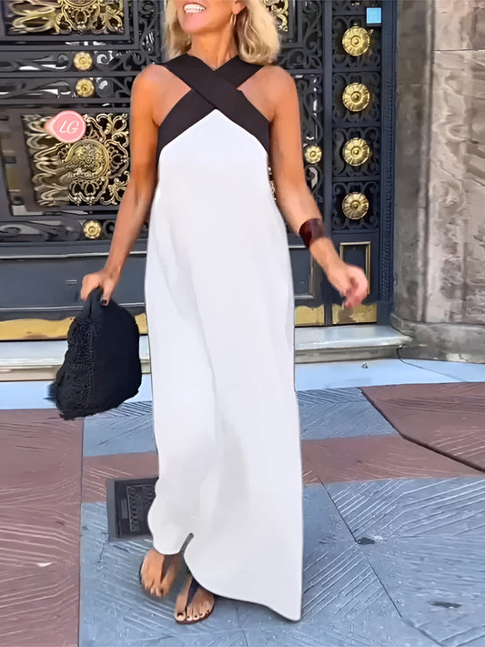 Crossover Neckline Breathable Flowing Maxi Dress