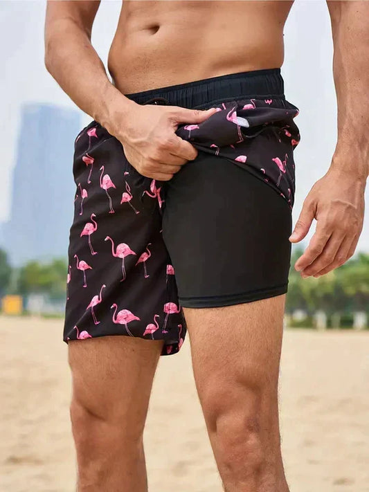Tropical Print Drawstring Swim Shorts