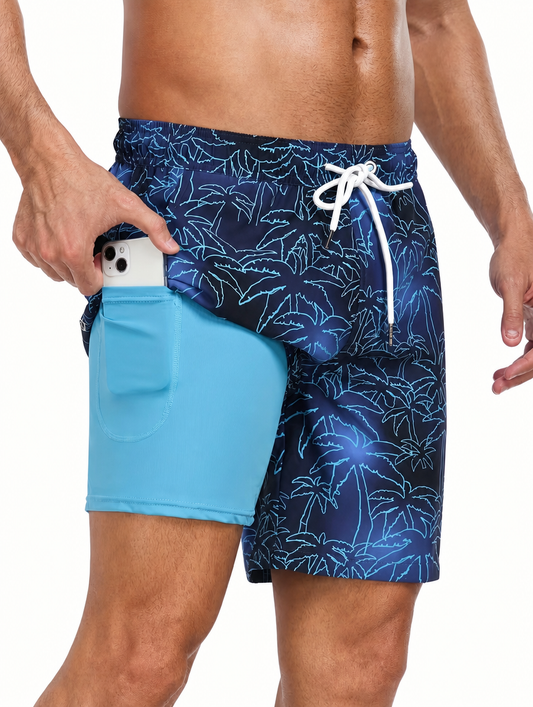 Tropical Print Drawstring Swim Shorts
