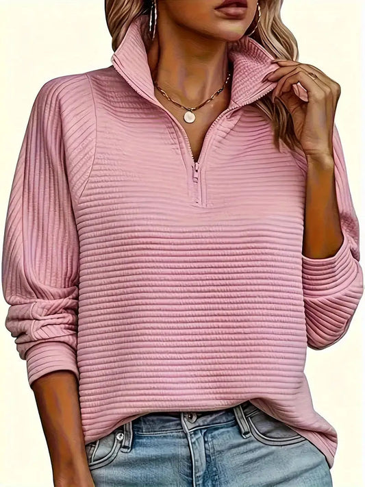 Half Zip Funnel Neck Balloon Sleeve Sweater
