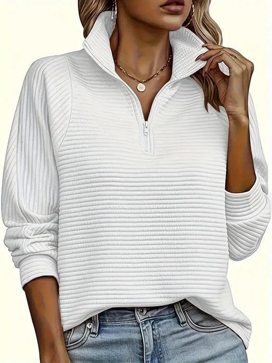 Half Zip Funnel Neck Balloon Sleeve Sweater