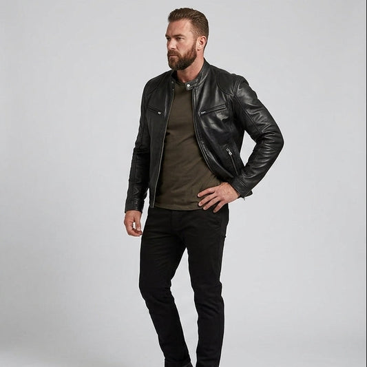 Men's Full Zip Casual Leather Jacket