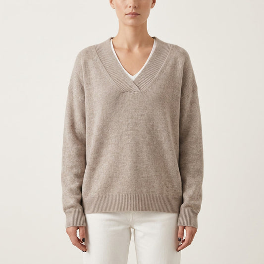 Relaxed Fit V-Neck Cashmere Blend Jumper